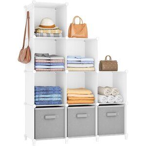 9 Cube Storage Organizer, Cubes Shelves for Living Room, Bedroom, White